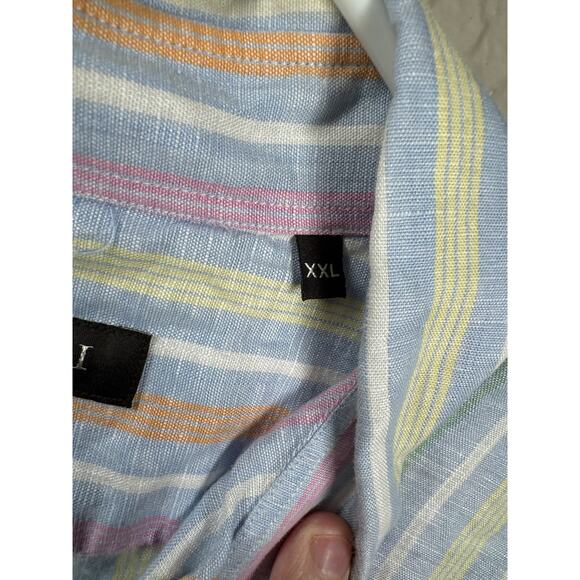 Canali Mens Blue Pink Orange Green Striped Cotton Italian Casual Dress Shirt XXL - Picture 4 of 5